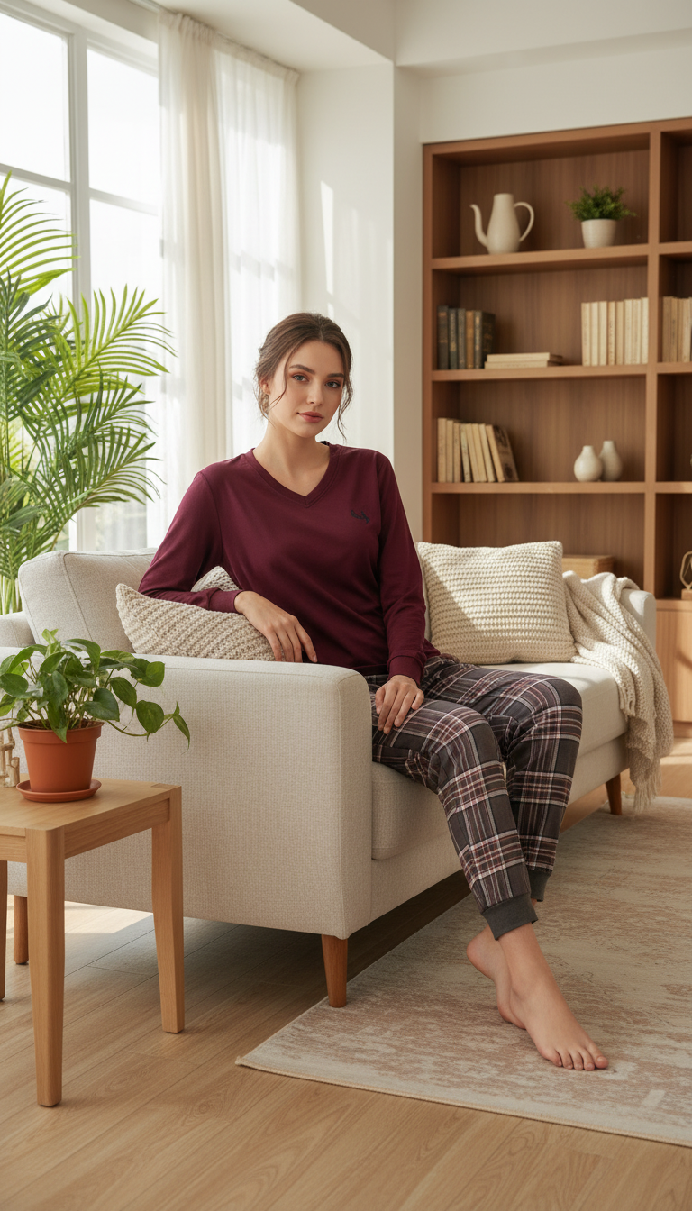 بيجامة نسائي بلمسة كارو