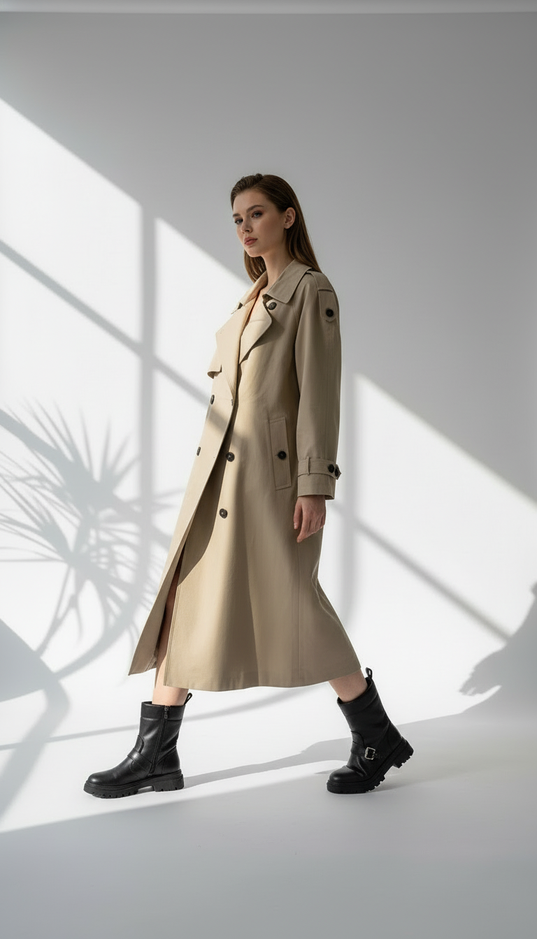 ترنش كوت كلاسيكي بأزرار مزدوجة