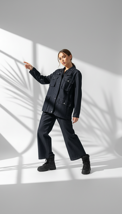 بدلة  جينز نسائي بازرار كبس