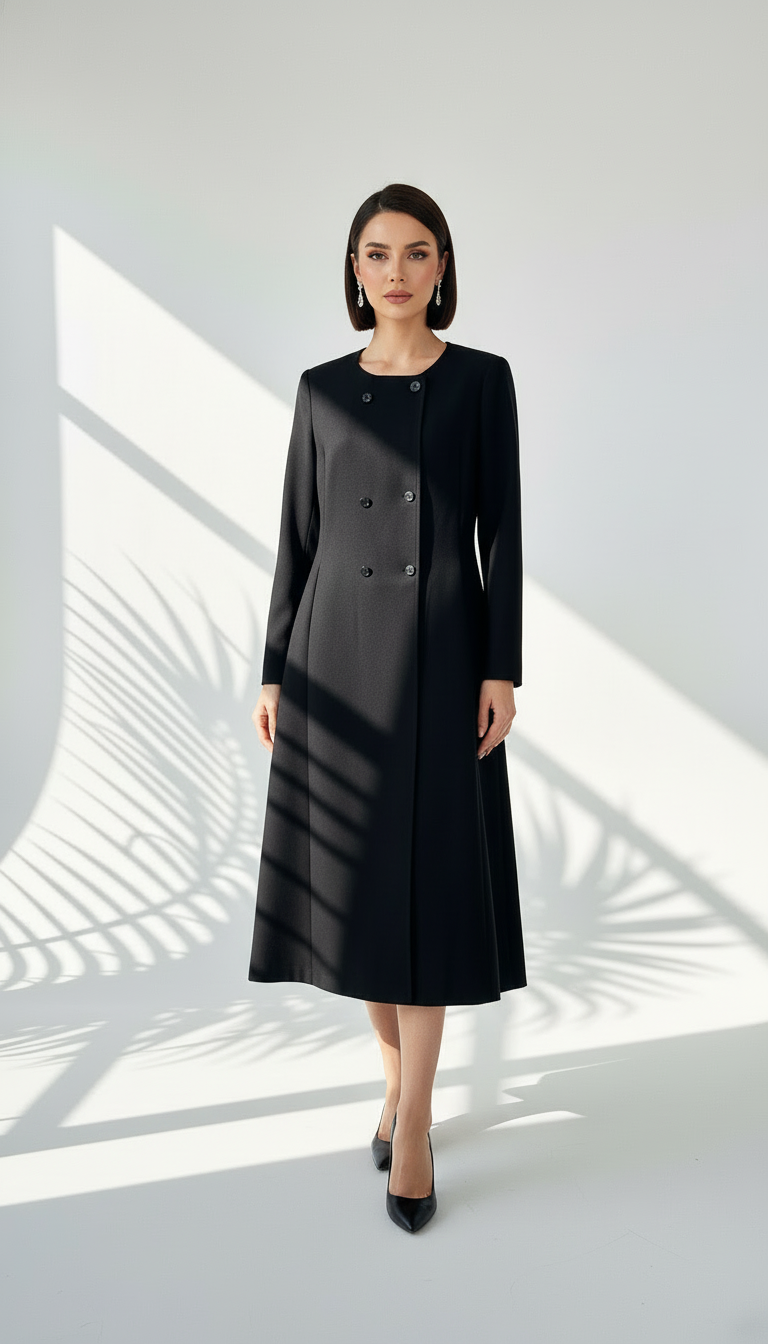 جاكيت نسائي بصف أزرار مزدوج وقصة واسعة