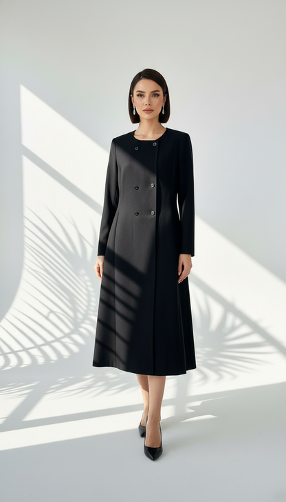 جاكيت نسائي بصف أزرار مزدوج وقصة واسعة