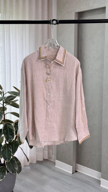 قميص لينن بياقة مطرزة