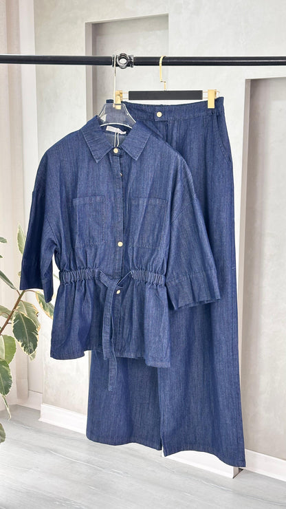 بدلة جينز مع حزام مطاط