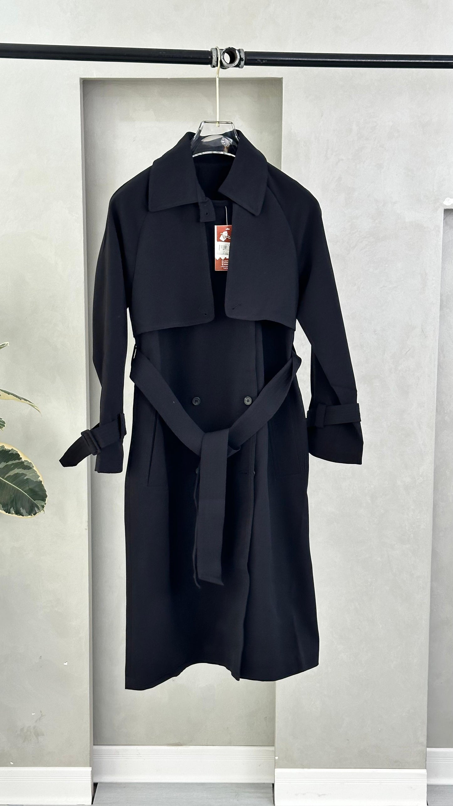 معطف كلاسيكي طويل بحزام ربط