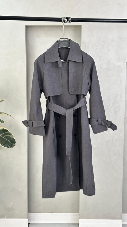 معطف كلاسيكي طويل بحزام ربط