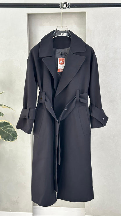 معطف كلاسيكي بياقة مطوية وحزام خصر