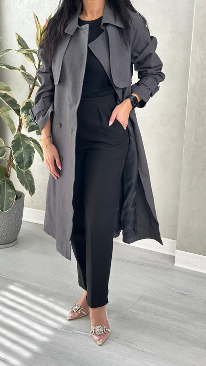 معطف كلاسيكي طويل بحزام ربط