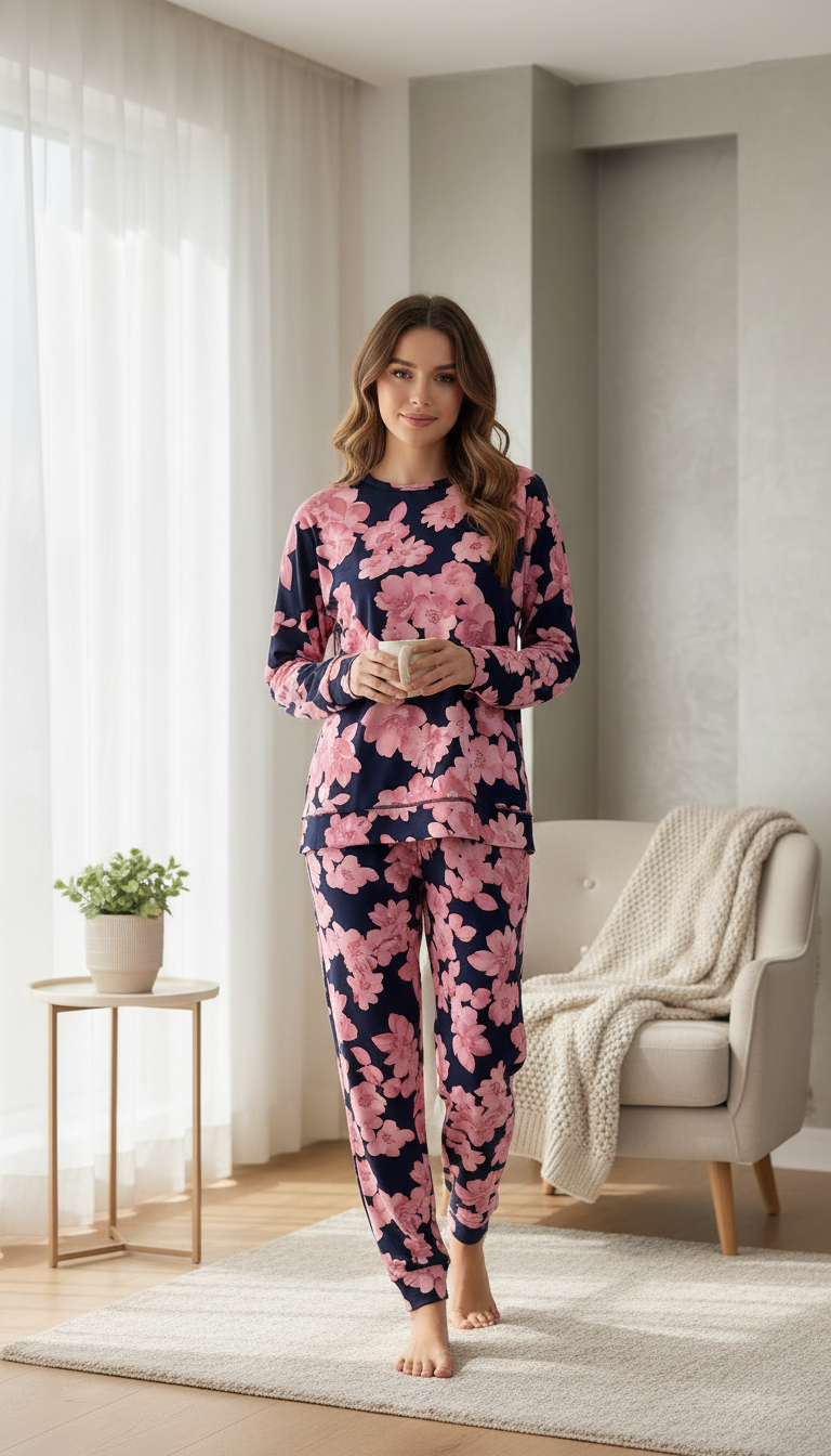 بيجامة نسائي زهور واضحة