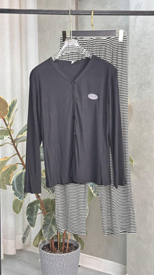 بيجامة نسائي بنطال عريض وكم طويل