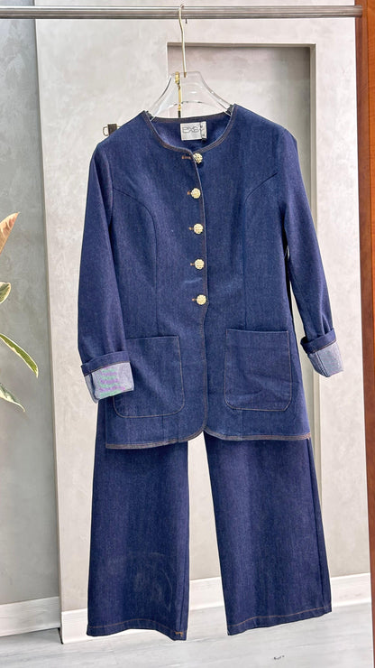 بدلة جينز ازرار ذهبي