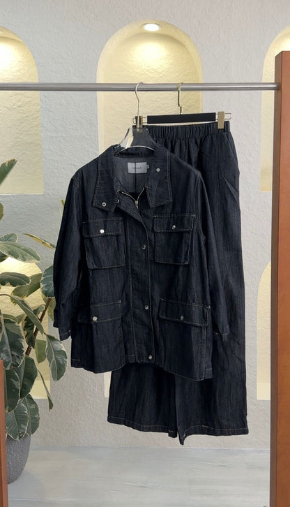 بدلة  جينز نسائي بازرار كبس