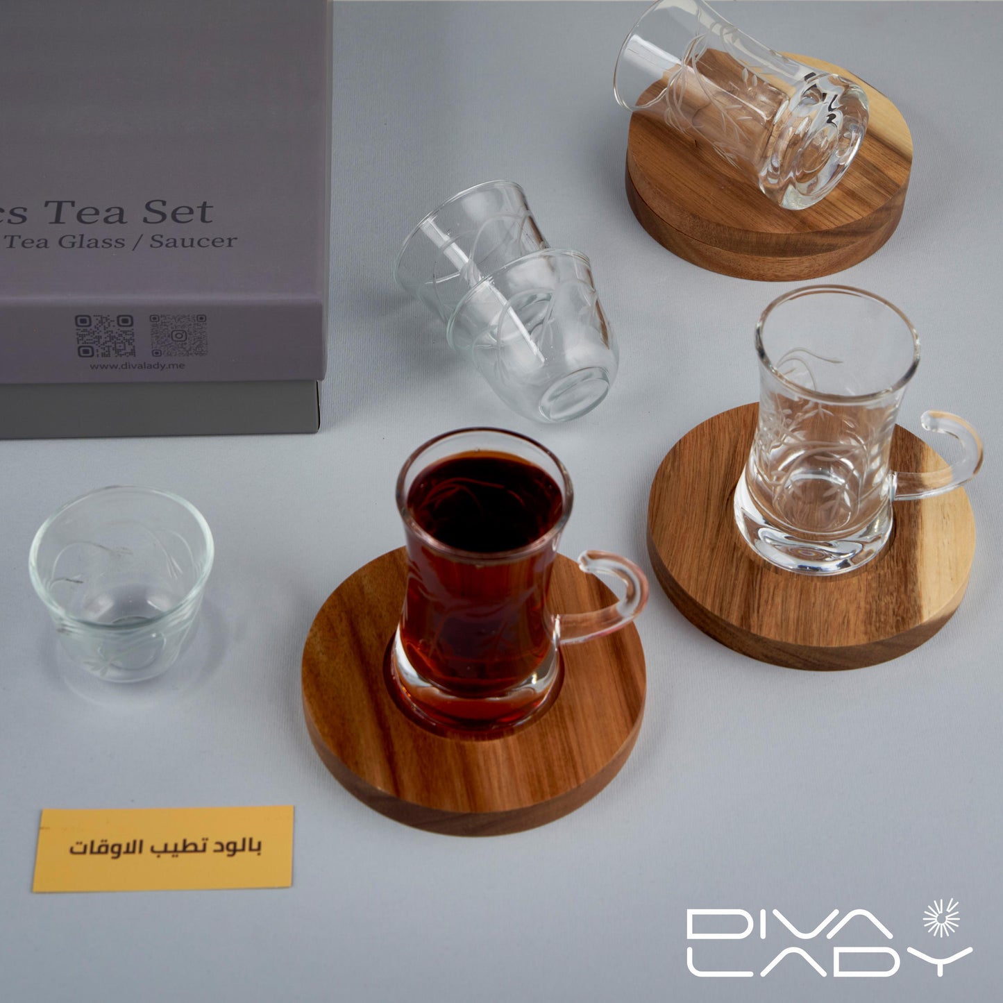 طقم استكانه وفنجان زجاجية