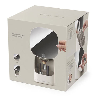 مرآة مضيئة مع منظم مستحضرات تجميل