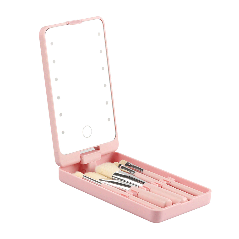 مرآة تجميل محمولة بإضاءة LED مع 5 فرش