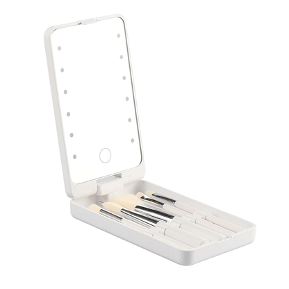 مرآة تجميل محمولة بإضاءة LED مع 5 فرش