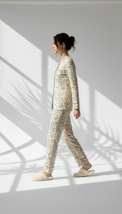 بيجامة نسائي بنقش ورود