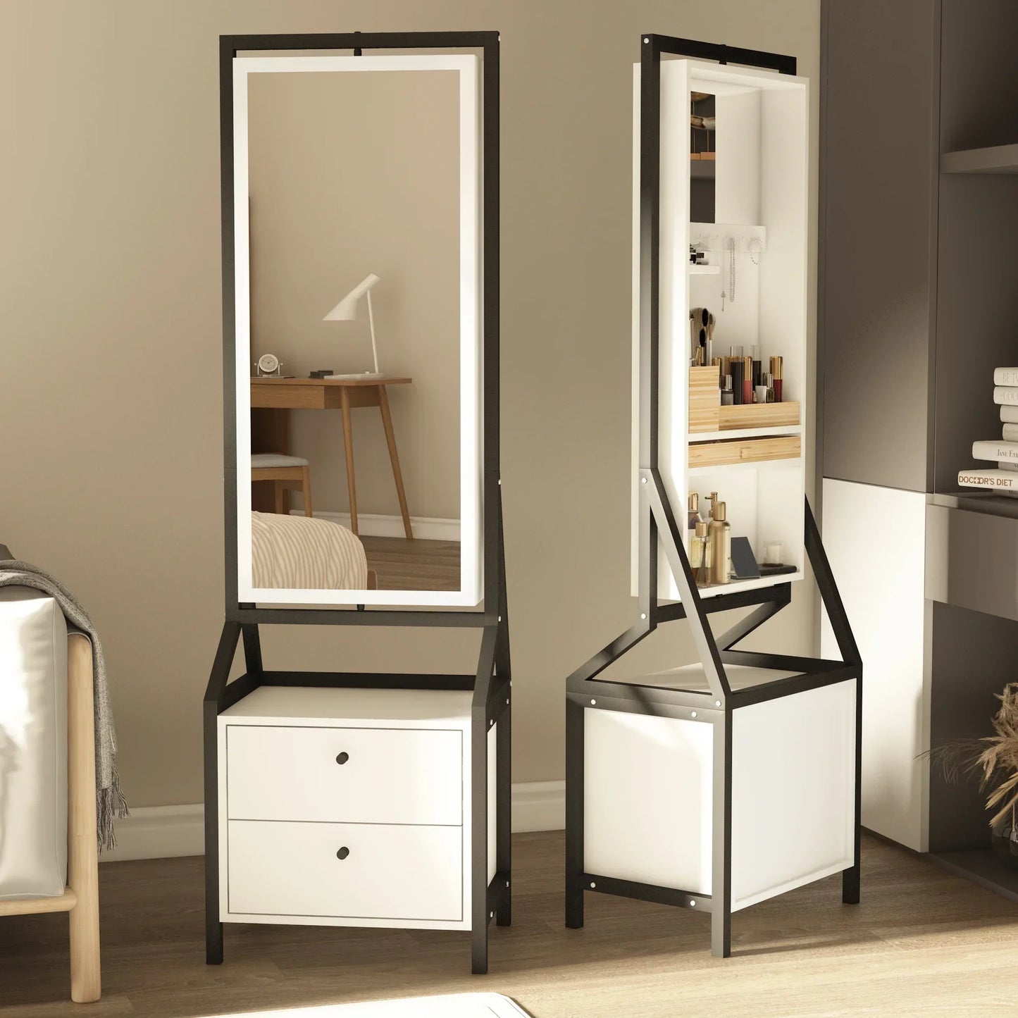 خزانة مجوهرات وماكياج  مع مرآة