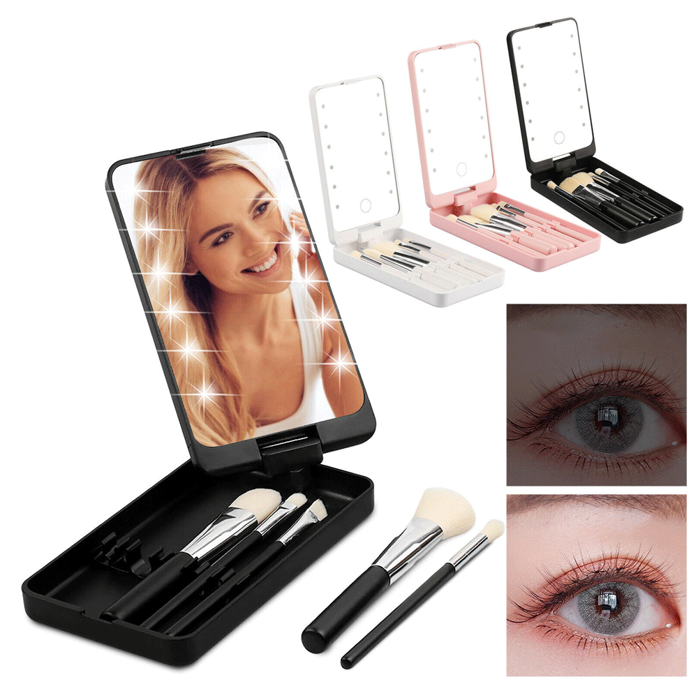 مرآة تجميل محمولة بإضاءة LED مع 5 فرش