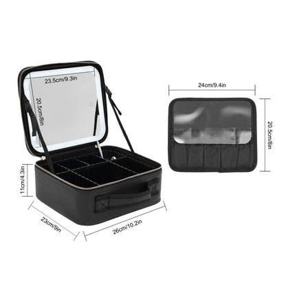 شنطة مكياج للسفر مع مراة LED قابلة للشحن