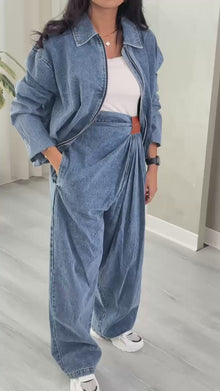 بدلة جينز باكمام طويلة