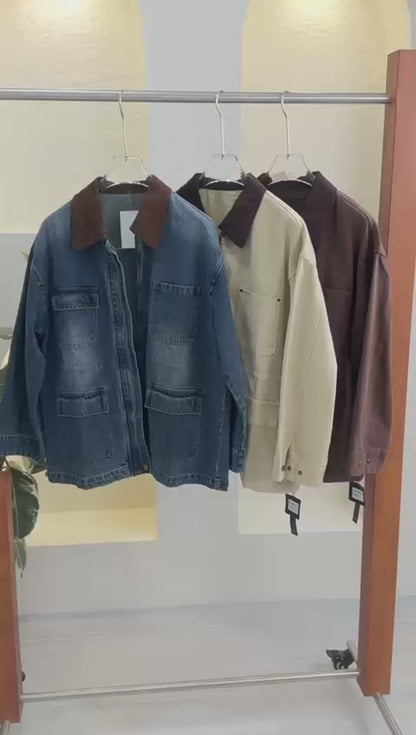 جاكيت جينز نسائي بياقة مميزة اللون