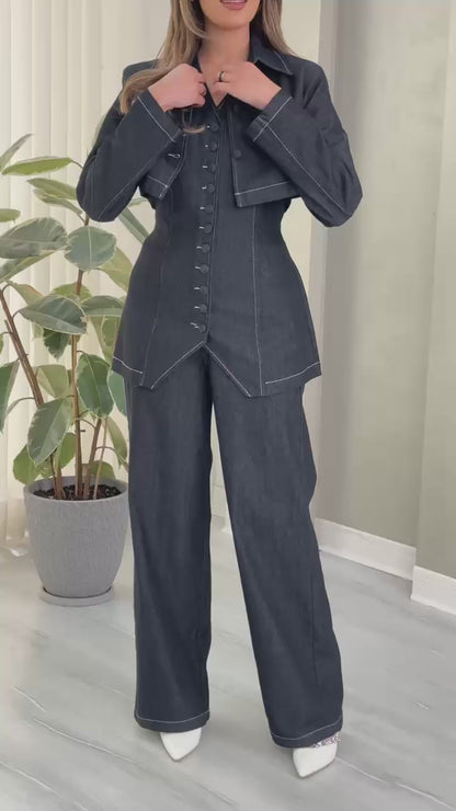 بدلة 3 قطع جينز