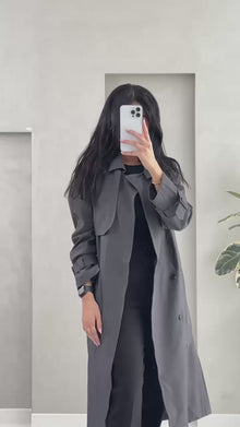 معطف كلاسيكي طويل بحزام ربط