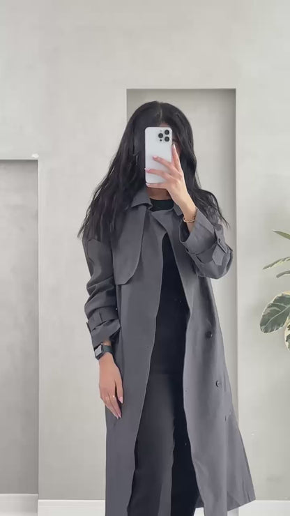 معطف كلاسيكي طويل بحزام ربط