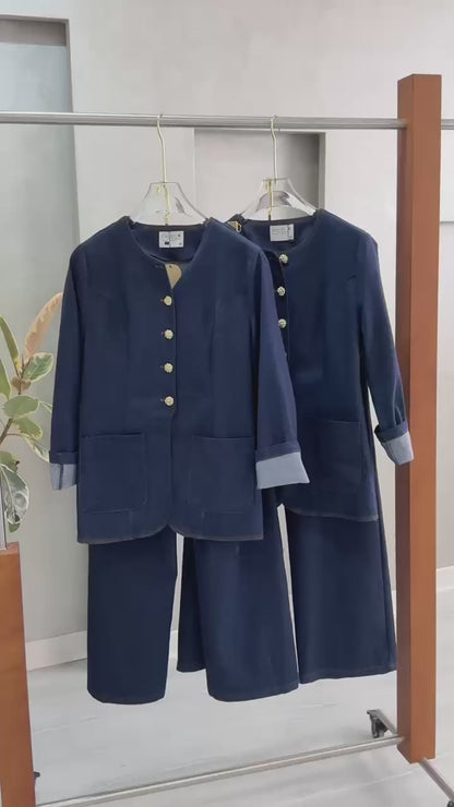 بدلة جينز ازرار ذهبي