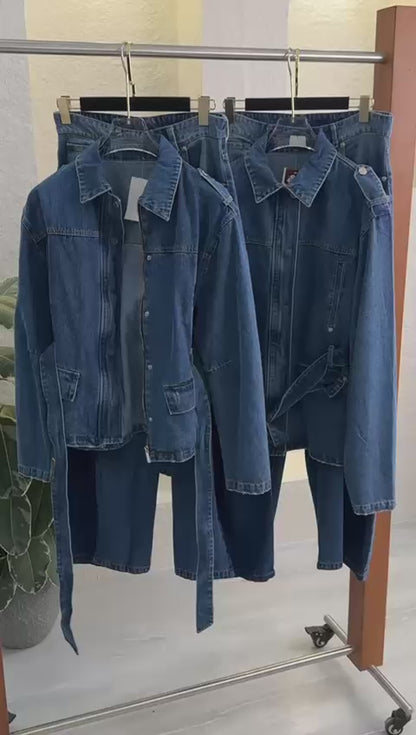 بدلة جينز نسائي برباط خصر