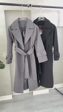 معطف كلاسيكي بياقة مطوية وحزام خصر