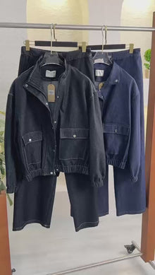 بدلة جينز بجاكيت مزموم الاسفل