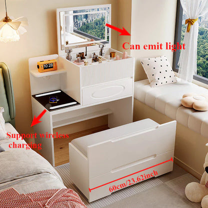 طاولة ماكياج مع مقعد ومرآة مضيئة